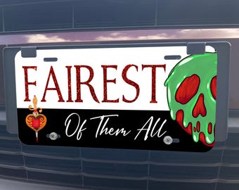 Matrícula de la Reina Malvada, La más bella de todas, Placa de coche de Disney, Manzana envenenada, Blancanieves