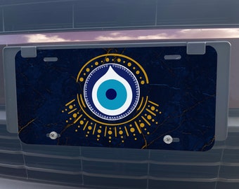 Placa de matrícula de Nazar Evil Eye: Etiqueta de coche de mármol azul