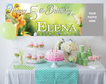 Banner de cumpleaños personalizado de Campanilla (fondo fotográfico)