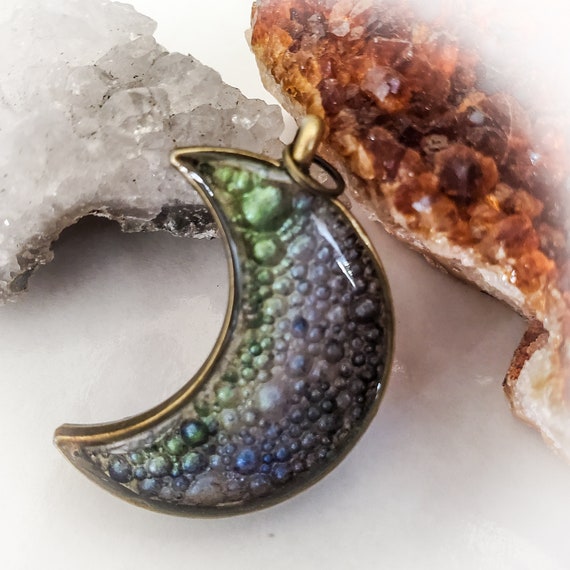 Necklace Blue Bubble Mermaid Resin Pendant Gold Moon Necklace