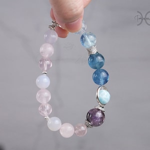 Pisces Horoscope Lucky Guardian Crystal Natural Gemstone Bracelet Handmade Original Design on Elastic Band