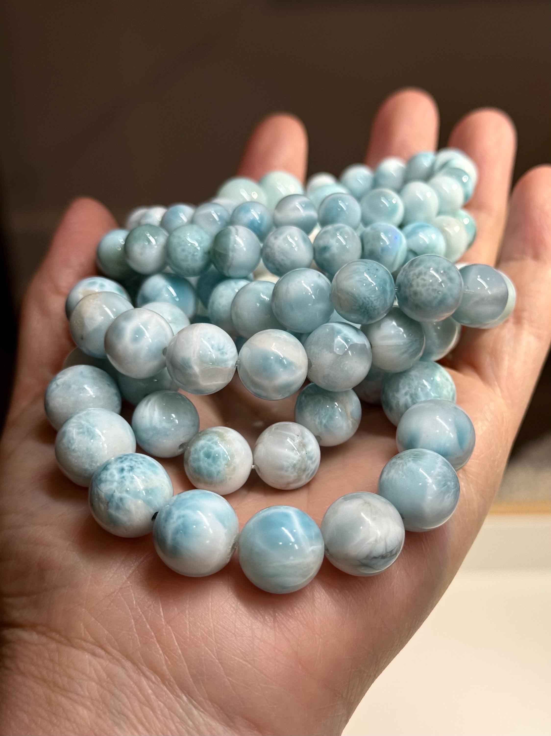 Natural Larimar Bracelet 8mm–12mm Beads Calming Ocean Blue 