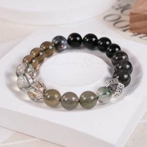 Lucky Fortune Healing Bracelet Dark Green & Black Powerful Combinations of Fortune Crystals Handmade Original Design Bracelet
