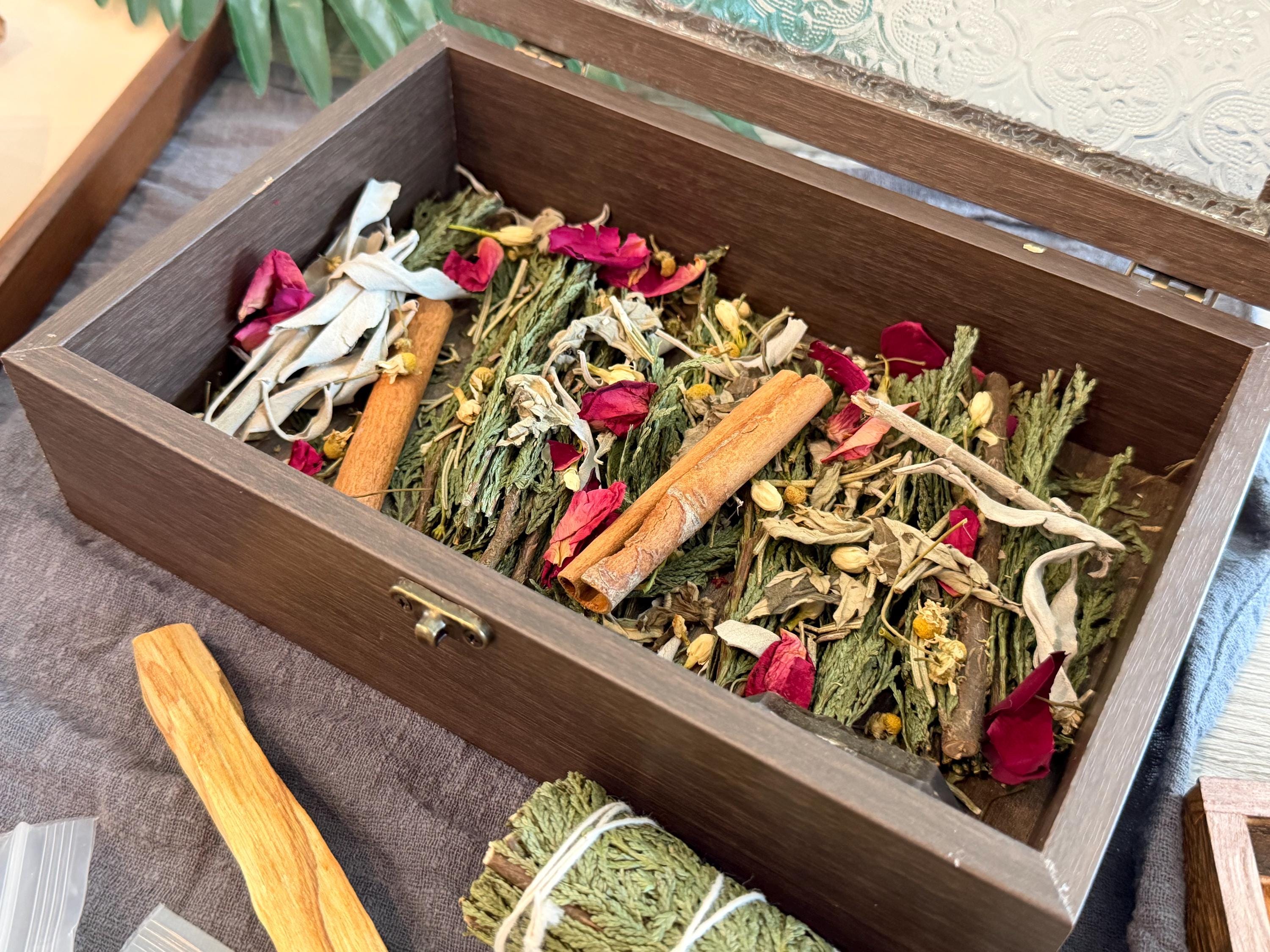 Smudge Box Home of Crystals Wooden Box | 4 Elements Bundle Palo Santo, White Sage ...