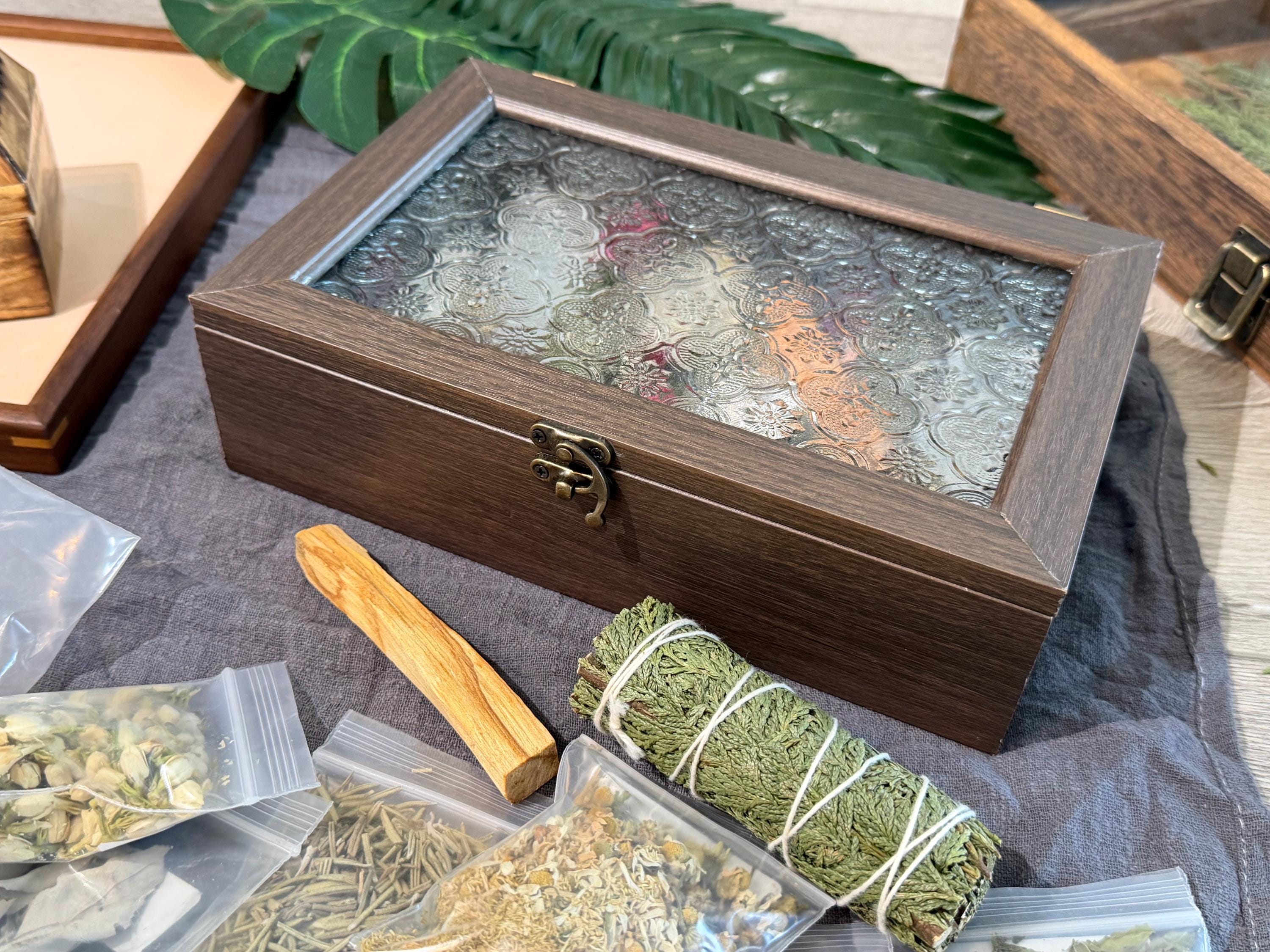 Smudge Box Home of Crystals Wooden Box | 4 Elements Bundle Palo Santo, White Sage ...