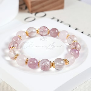 Joyful & Loved, 7 Chakra Healing Bracelet, Rose quartz, Strawberry Quartz, Azeztulite, Rutilated Quartz Original Design Bracelet