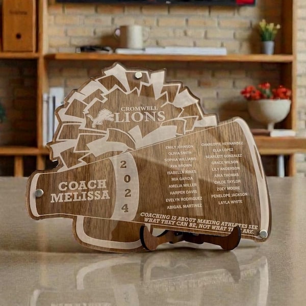 Personalized Wood Acrylic Cheer Coach Plaque, Gift for Coach, End of Season Gift, Coach Award