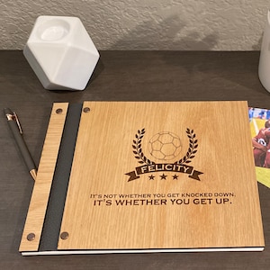 Personalized Wood Soccer Scrapbook Photo Album, Football Gift, Memory Books