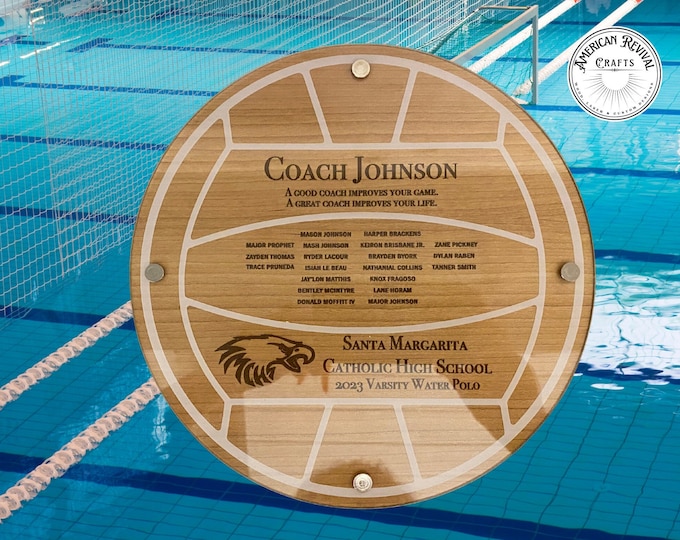 Custom Water Polo Coach Wood & Acrylic Plaque with Coach and Team Names, Thank you Gift
