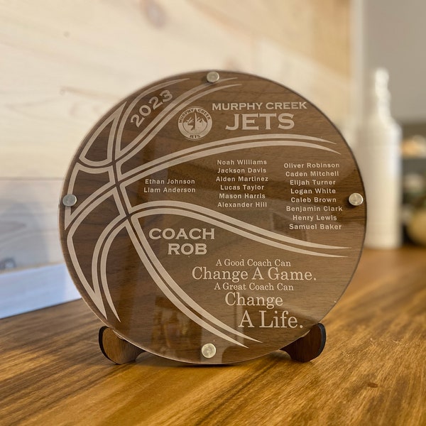 Personalized Wood Acrylic Basketball Coach Gift Plaque with Coach and Players Names, Gift for Coach, End of Season Gift, Coach Award