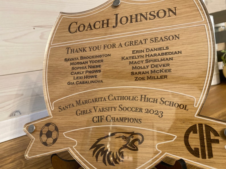 Head Coach Inscriptions Custom Acrylic and Wood Soccer Coach Plaque With Coach and Players ...