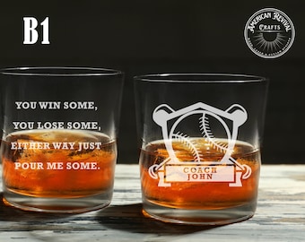 Personalized Baseball/Softball Coach Whiskey Glass End of Season Gift