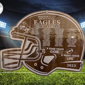 Custom Football Coach Wood & Acrylic Plaque with Coach and Players Names, Thank you Gift