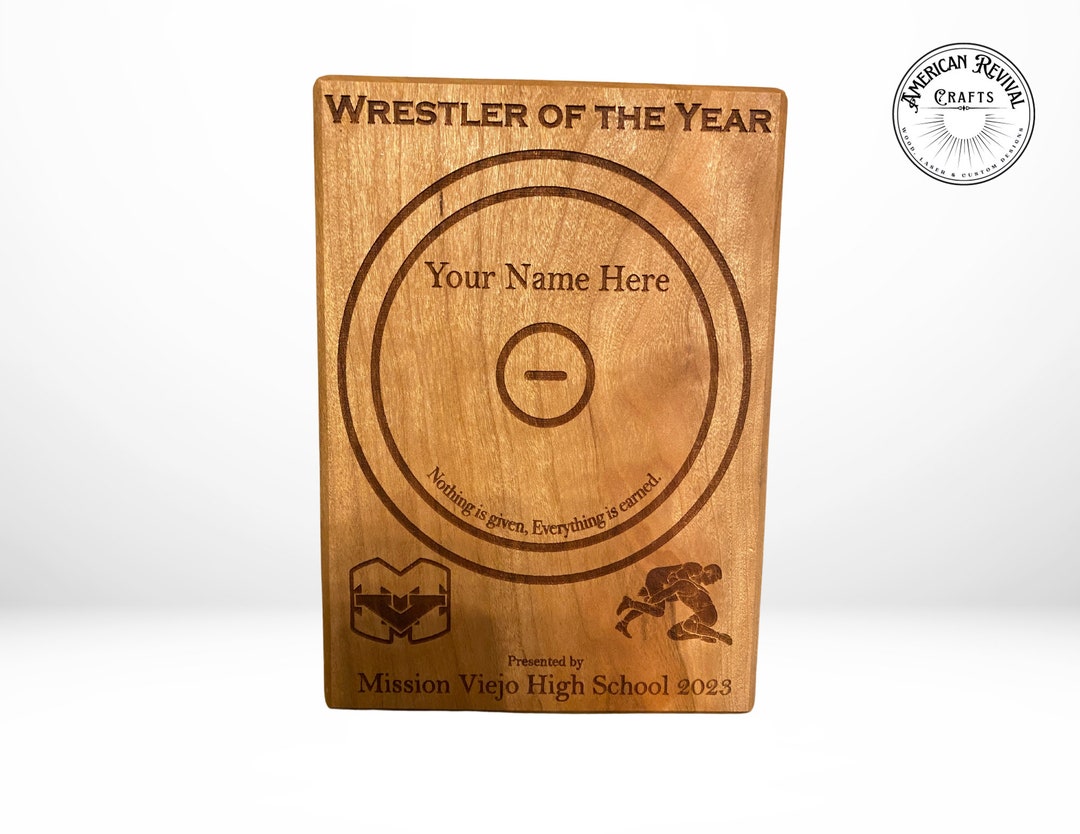 Wrestling Achievement Award Plaque, Wood Engraved Awards, End of Season