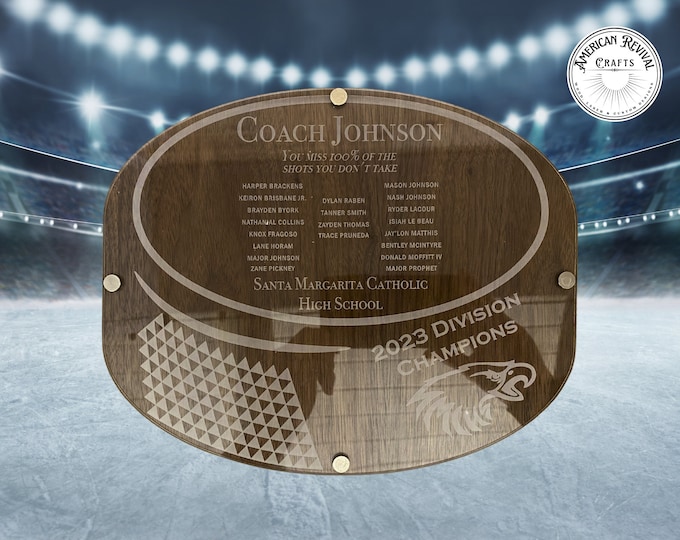 Custom Hockey Coach Wood & Acrylic Plaque with Coach and Team Names, Thank you Gift, Sports Award