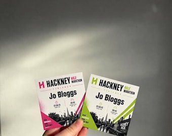 Imán personalizado de la Media Maratón de Hackney / Regalo personalizado para quienes finalicen la maratón / Recuerdo de running / Exhibición de tiempo y dorsal / Regalo para corredores