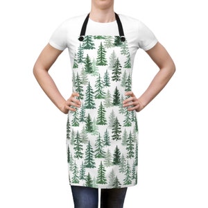Christmas Pine Tree Apron, Festive Holiday Kitchen Wear, Winter Cooking Accessory, Evergreen Foggy Woods Cooking Apron, Holiday Baking Gift