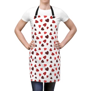 Heart Apron, Valentine&#39;s Day Kitchen Cooking Gift for Her - Cooking Apron, Kitchen Apron, Valentine&#39;s Gift, Heart Print Apron, Kitchen