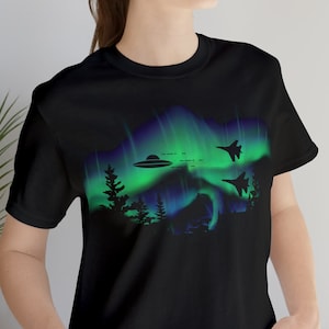 Funny UFO Shirt, Aurora Borealis Shirt, Fighter Jets Chasing UFO shirt
