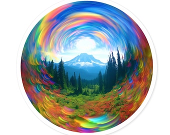 Mount Rainier Sticker, Beautiful Mountain Landscape Sticker, Hiking Sticker, Camping Sticker, Psychedelic Nature Sticker