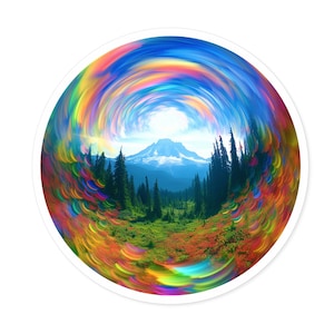 Mount Rainier Sticker, Mooie Berglandschap Sticker, Wandel Sticker, Camping Sticker, Psychedelische Natuur Sticker