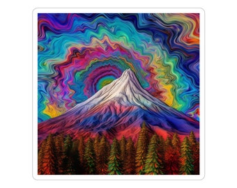 Shasta Aufkleber, Outdoor Aufkleber Berg Shasta, Wandern Aufkleber Wasserdicht, Natur Aufkleber, Vintage Berg Autoaufkleber Psychedelischer Aufkleber