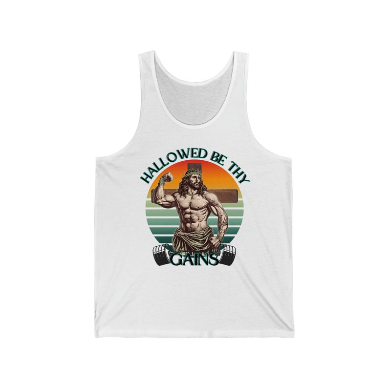 Funny Lifting Tank, Funny Jesus Gym Tank, Hallowed Be Thy Gains, Do you even lift bro, Dost Thou Even Hoist, Gift for Athlete, Christian image 3