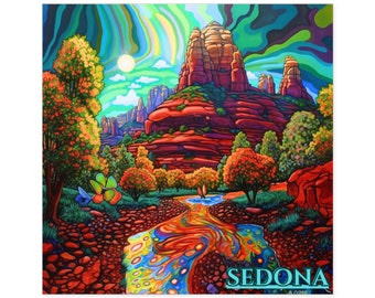 Sedona Sticker, Red Rock Secret Mountain Cathedral Rock Sticker, Hiking sticker, Desert Painting, Coconino National Forest, Desert adventure