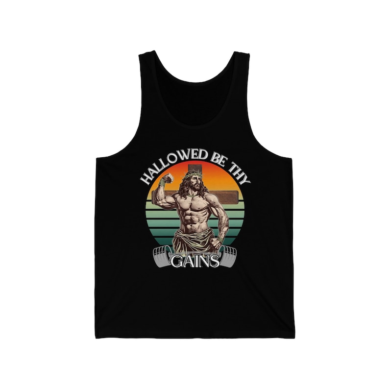 Funny Lifting Tank, Funny Jesus Gym Tank, Hallowed Be Thy Gains, Do you even lift bro, Dost Thou Even Hoist, Gift for Athlete, Christian image 1
