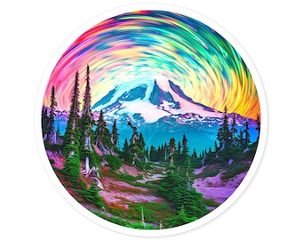 Mount Rainier Sticker, Hiking Sticker, Camping Sticker, Psychedelic Sticker