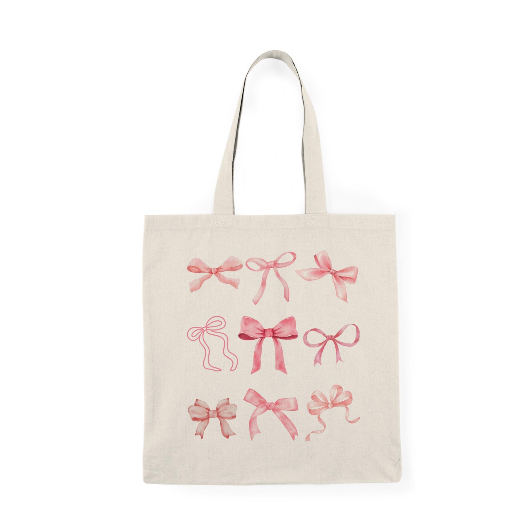 Blushing Belle: Pink Coquette Tote Bag with Chic Bow Accents; Pink Tote Bag; Soft  sustainable style