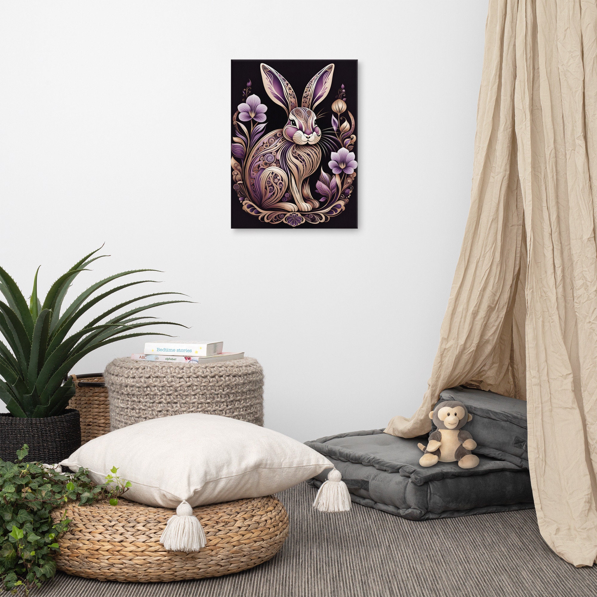 Lavender Enchanted Forest Rabbit Canvas Print 18x24 Whimsical Floral ...