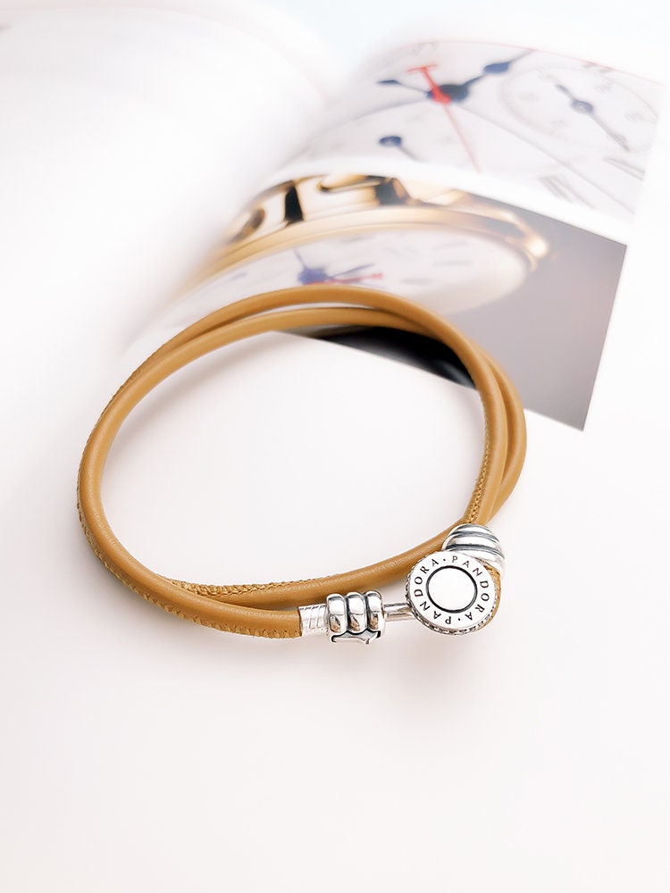 T89 Double-Wrap Braided Leather Bracelet with Silver-Satin Magnetic Closure