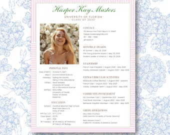 Sorority Resume Template with Photo, Sorority Recruitment Cover Letter, Feminine and Preppy Pink & Green Striped 2026 Greek Life Rush Pack