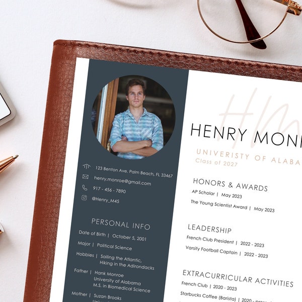 Fraternity Resume Template with Photo; Social Resume Template and Cover Letter; Modern Fraternity Resume Template Canva; Editable Rush Kit