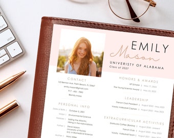 Sorority Resume Template with Photo; Rush Resume Template and Cover Letter; Cute Modern Pink Social Sorority Resume Canva; Editable Rush Kit