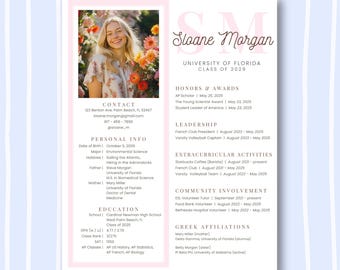 Plantilla editable de currículum rosa para hermandad, diseño de Canva con foto, elegante carta de presentación para reclutamiento de hermandad, paquete "Greek Life Rush"