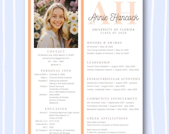 Editable Orange Sorority Resume Template, Canva Design with Photo, Stylish Sorority Recruitment Cover Letter, Cute Greek Life Rush Pack