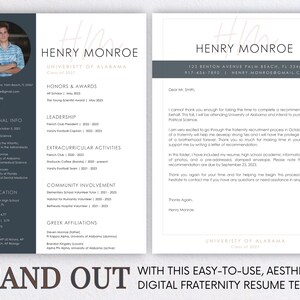 Fraternity Resume Template with Photo; Social Resume Template and Cover Letter; Modern Fraternity Resume Template Canva; Editable Rush Kit image 8