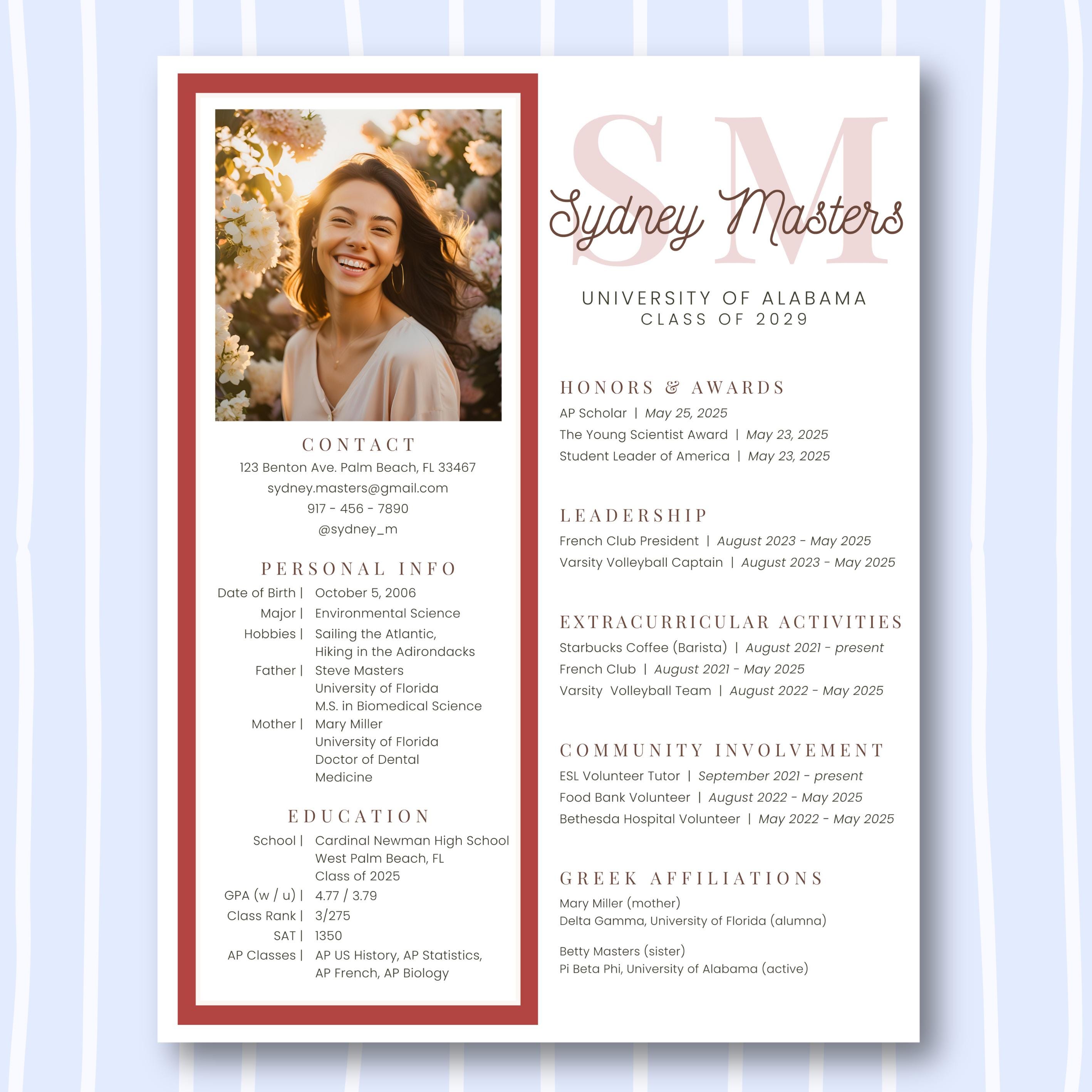 Editable Red Sorority Resume Template, Canva Design with Photo, Stylish Crimson Sorority Recruitment Cover Letter, Cute Greek Life Rush Pack