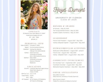 Editable Pink Green Sorority Resume Template, Canva Design with Photo, Stylish Sorority Recruitment Cover Letter, Cute Greek Life Rush Pack