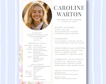 Editable Pink Floral Sorority Resume Template, Canva Design with Photo, Stylish Sorority Recruitment Cover Letter, Cute Greek Life Rush Pack