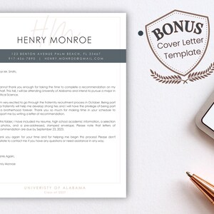 Fraternity Resume Template with Photo; Social Resume Template and Cover Letter; Modern Fraternity Resume Template Canva; Editable Rush Kit image 4