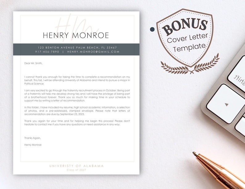 Fraternity Resume Template with Photo; Social Resume Template and Cover Letter; Modern Fraternity Resume Template Canva; Editable Rush Kit image 4