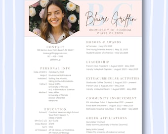 Editable Pink Sorority Resume Template, Canva Design with Photo, Stylish Sorority Recruitment Cover Letter, Cute Greek Life Rush Pack