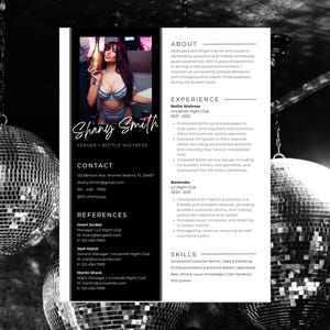 Customizable Bottle Girl, Waitress, Bartender Resume Template with Photo