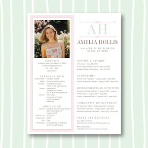 Editable Preppy Pink Green Sorority Resume Template, Canva Design with Photo, Sorority Recruitment Cover Letter, Cute Greek Life Rush Pack