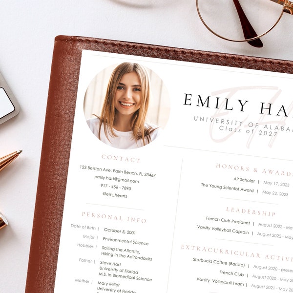 Sorority Resume Template with Photo; Rush Resume Template and Cover Letter; Cute Modern Pink Social Sorority Resume Canva; Editable Rush Kit