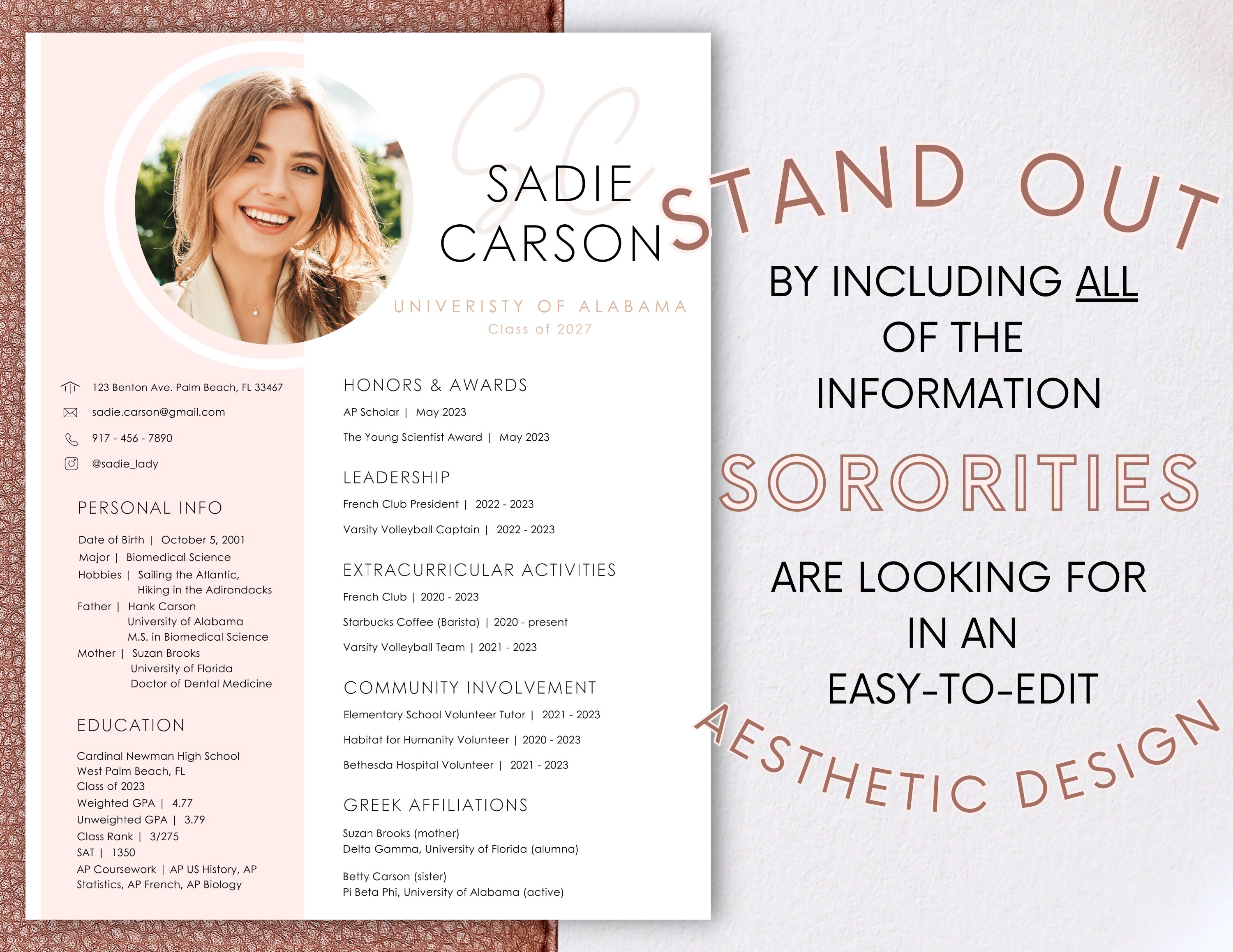 Sorority Resume Template With Photo - Il Fullxfull.5162524277 Ostn 