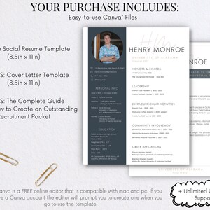 Fraternity Resume Template with Photo; Social Resume Template and Cover Letter; Modern Fraternity Resume Template Canva; Editable Rush Kit image 3